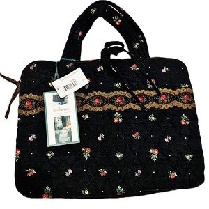 Vintage  Vera Bradley Petit Point Lined Folding Travel Case Black nwt rare print